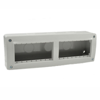 680608X45 Surface Mount Plastic Box. IP40. Gray. Accepts 22.5, 45 & 67.5x45 Devices. 90x45mm Opening. Duplex.