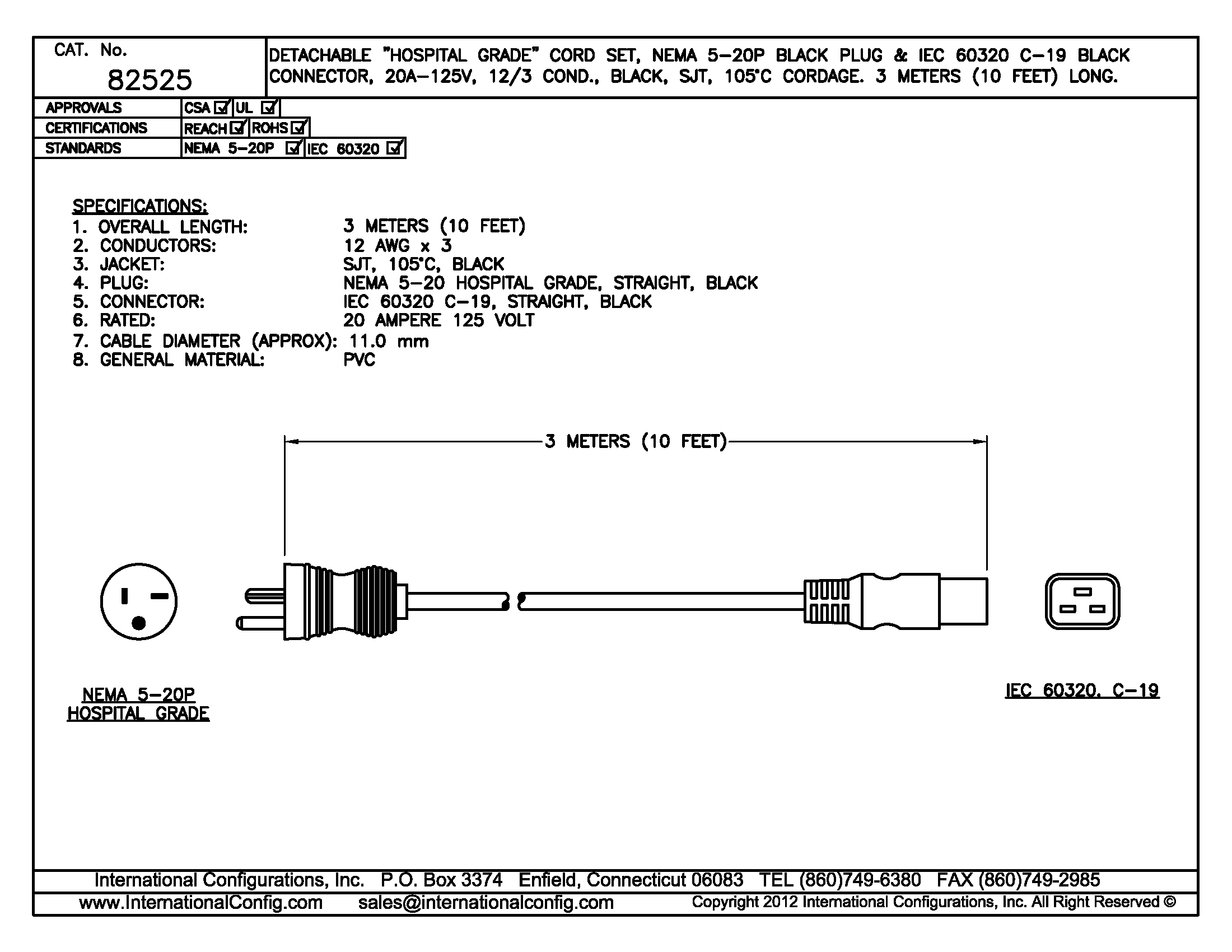 C-19 Hospital Grade Power Cord | Nema 5-20P 20 amp C-19 ... wiring diagrams for nema configurations 